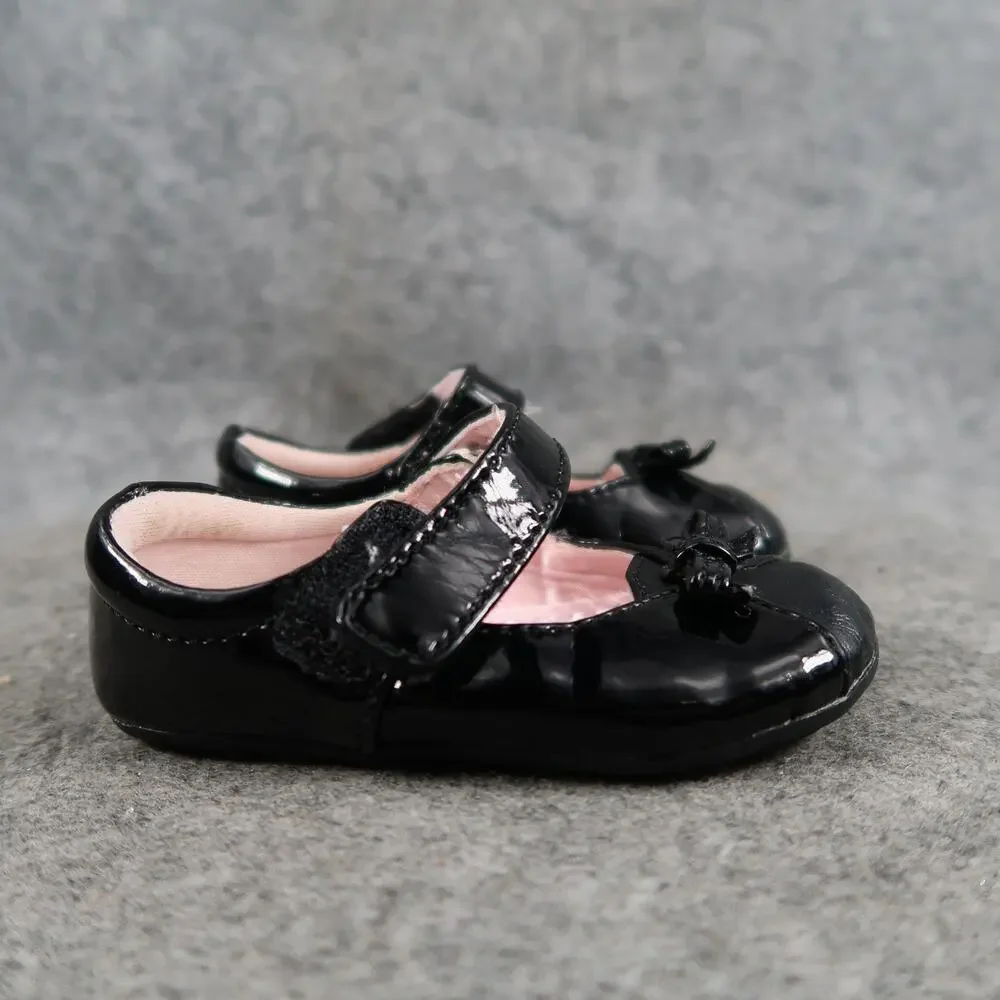 Jumping Beans Shoes Infant 4 Mary Jane Flats Adjustable Strap Black Bow Patent